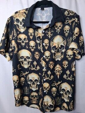 Manfinity Mens Skull Gothic Punk Button Down Size Small